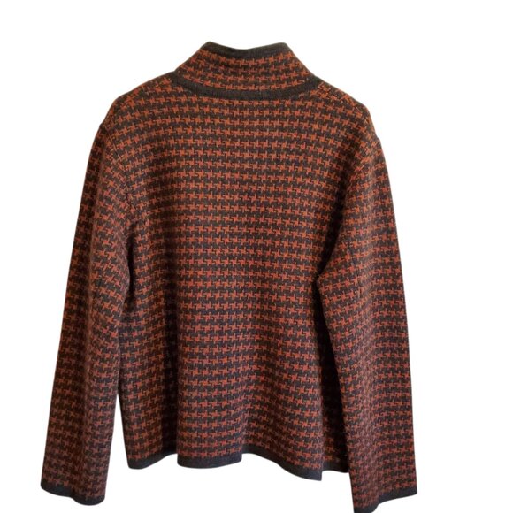 David Brooks 100% Lamb Wool Orange Brown Houndstooth Cardigan XL - Picture 2 of 15